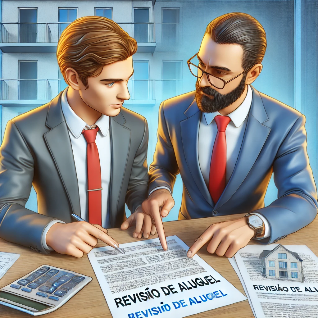 Locatário e proprietário negociando revisão de aluguel em um ambiente profissional